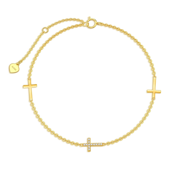 Bracelet croix en or vermeil et zircone cubique pour femme