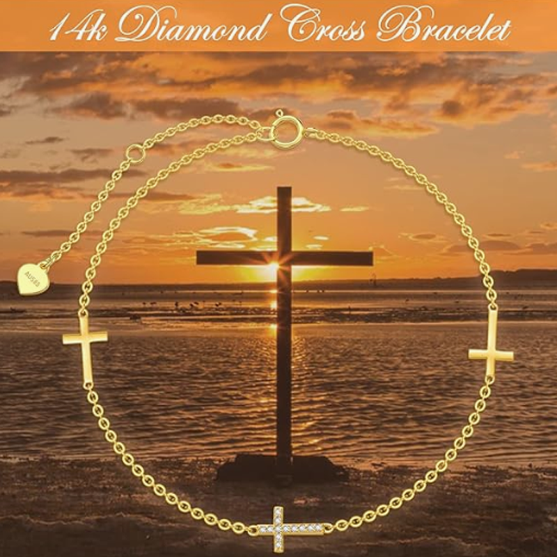 Gold Vermeil Cubic Zirconia Cross Bracelet for Women-5