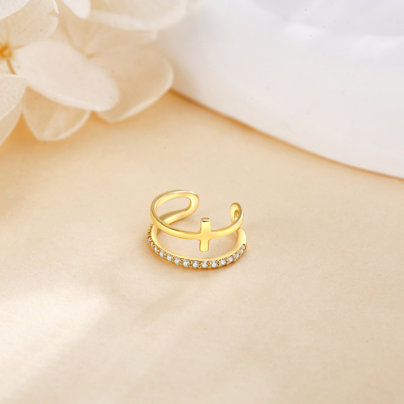 18K Gold Cubic Zirconia Cross Cuff Earrings-3