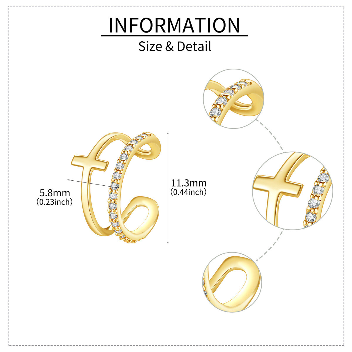 10K Gold Cubic Zirconia Cross Cuff Earrings-5