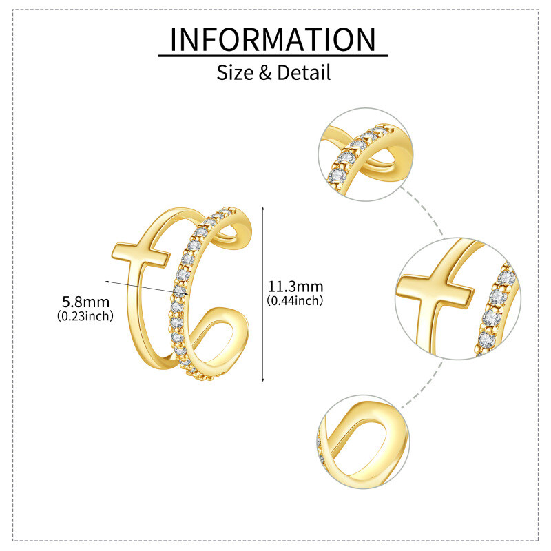 18K Gold Cubic Zirconia Cross Cuff Earrings-5