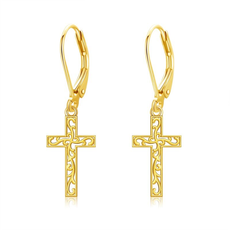 Pendientes colgantes de cruz de oro de 14 quilates-15