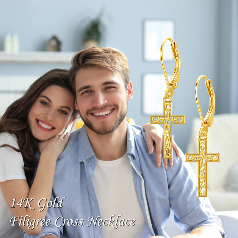 18K Gold Cross Drop Earrings-6