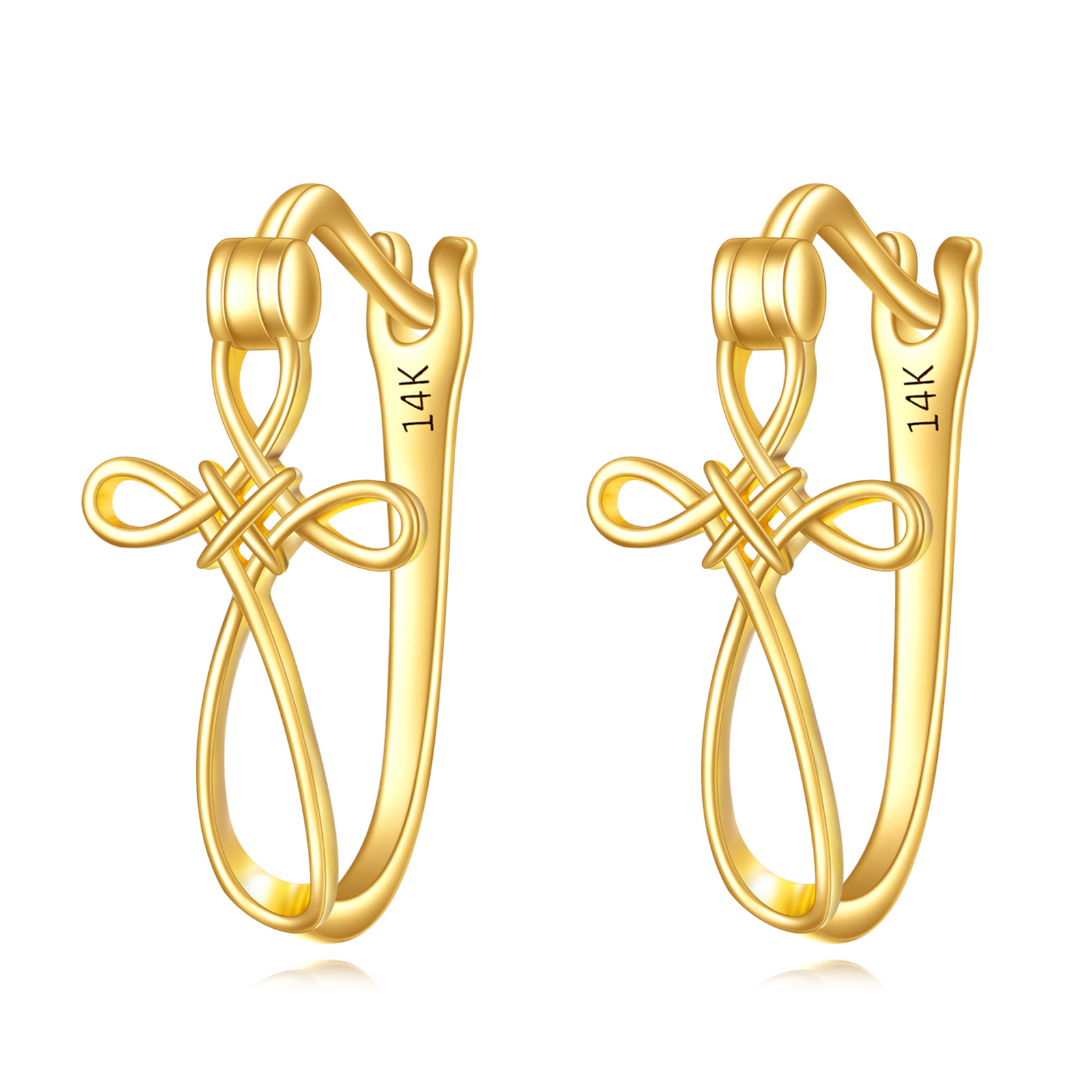 14K Gold Cross Hoop… - image