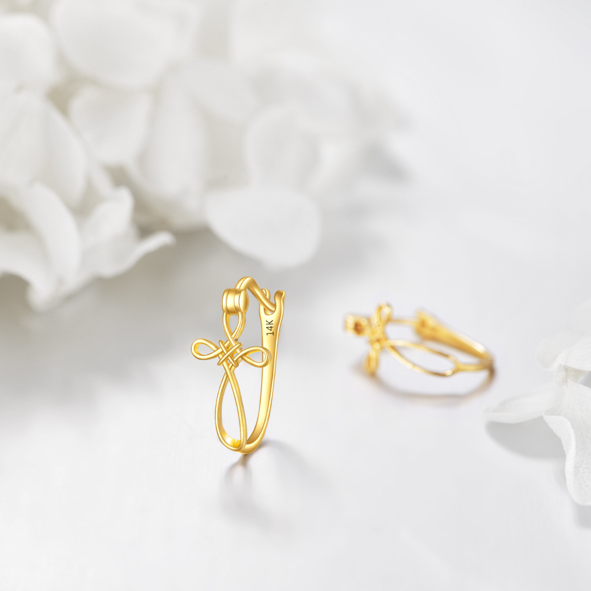 10K Gold Cross Hoop Earrings-3