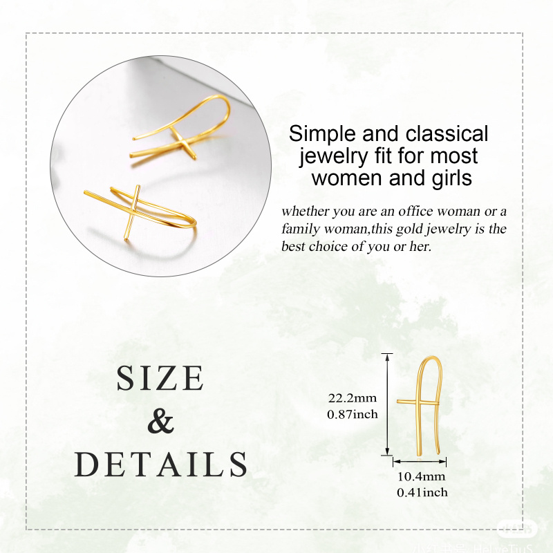 Pendientes de aro con cruz de oro rosa de 10 quilates-5