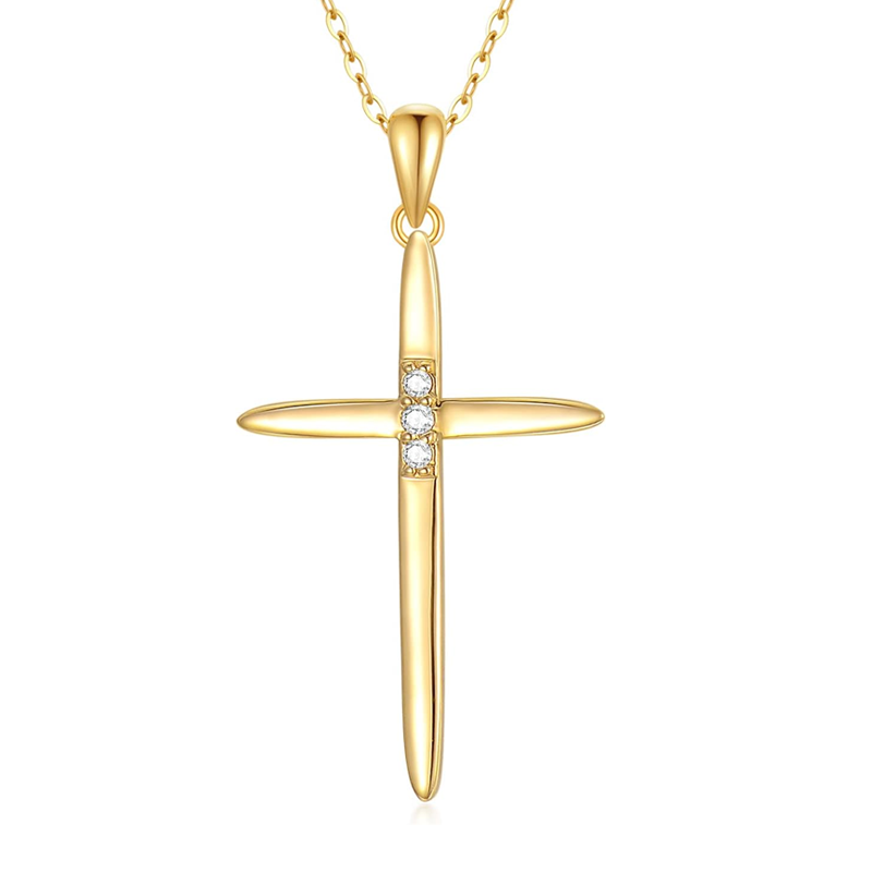 10K Gold Cubic Zirconia Cross Necklace for Women Men-1