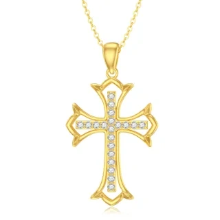 10K Gold Cubic Zirconia Cross Pendant Necklace-8