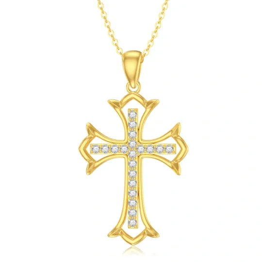 Collier avec pendentif en forme de croix en or 10 carats et zircone cubique