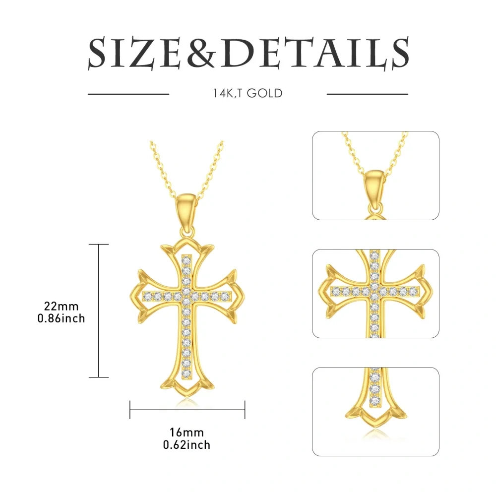 10K Gold Cubic Zirconia Cross Pendant Necklace-5