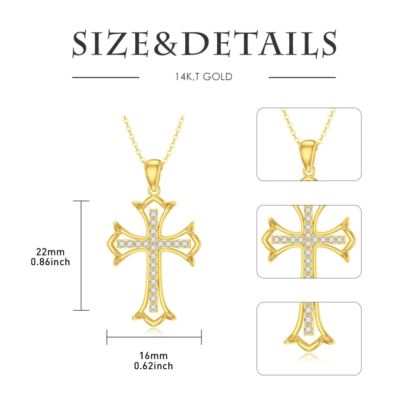 Collar con colgante de cruz de circonita cúbica en oro de 14 quilates-5