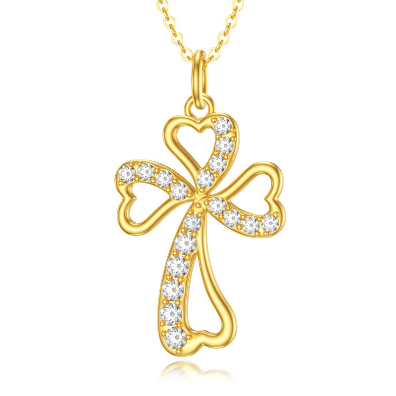 Collier pendentif croix en or 18 carats et zirconiums cubiques-1