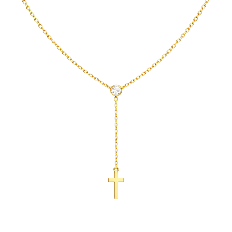 Collier pendentif croix en or 10 carats et zirconiums cubiques-1