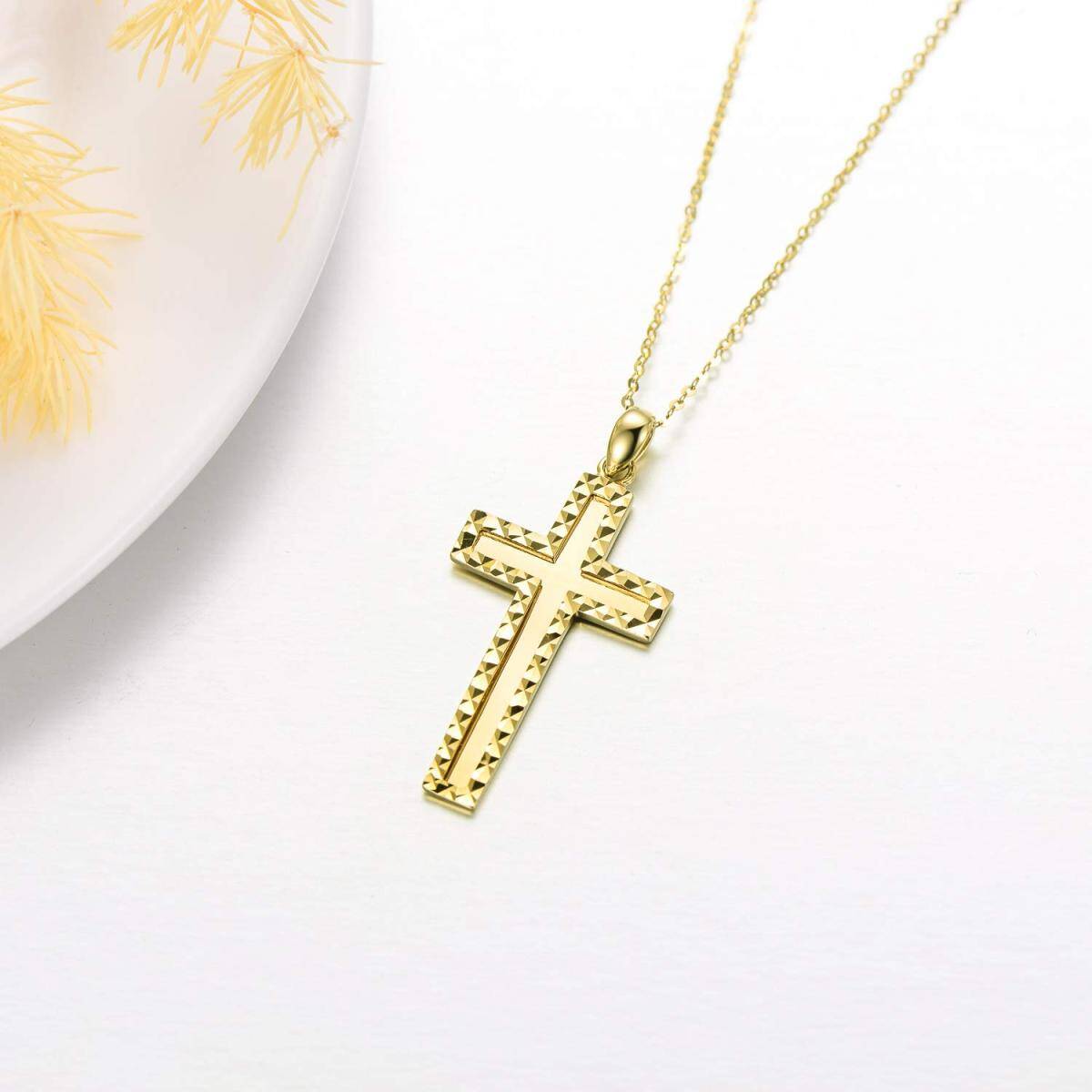 18K Gold Cross Pendant Necklace-3