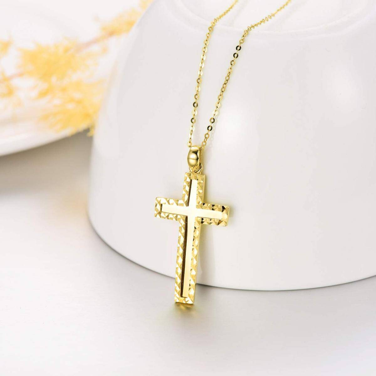 18K Gold Cross Pendant Necklace-4