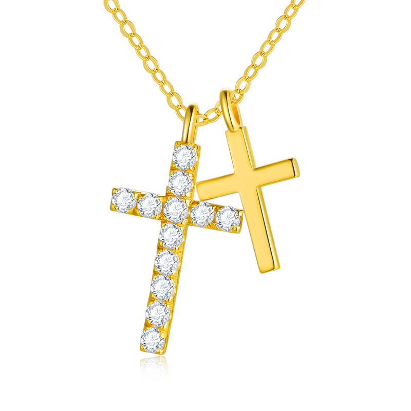 10K Gold Cubic Zirconia Cross Pendant Necklace-20