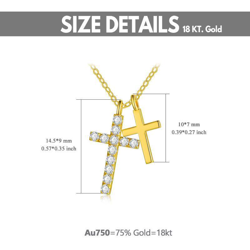 18K Gold Cubic Zirconia Cross Pendant Necklace-3