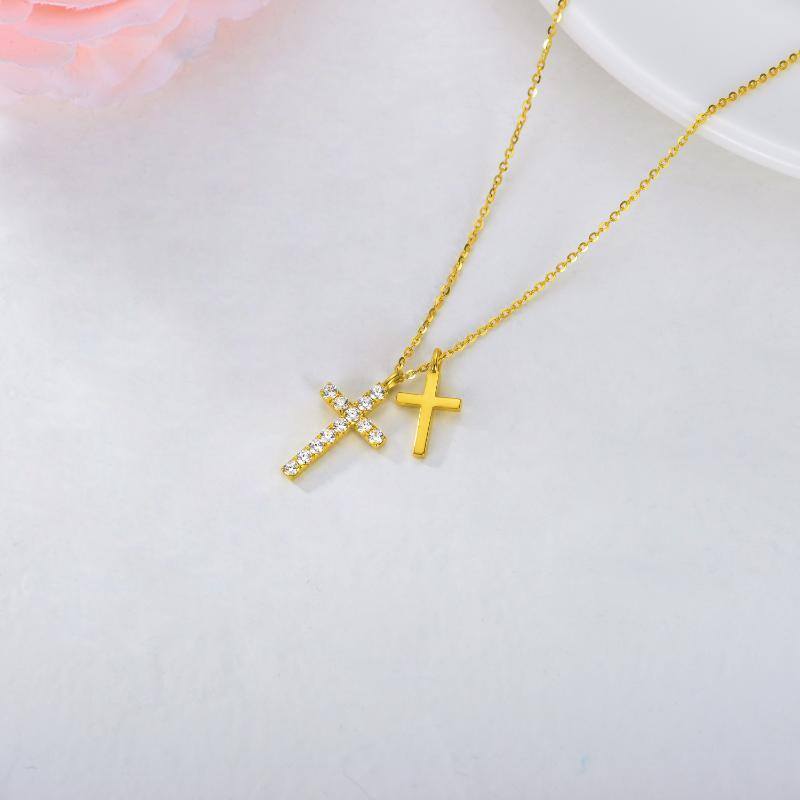 18K Gold Cubic Zirconia Cross Pendant Necklace-5