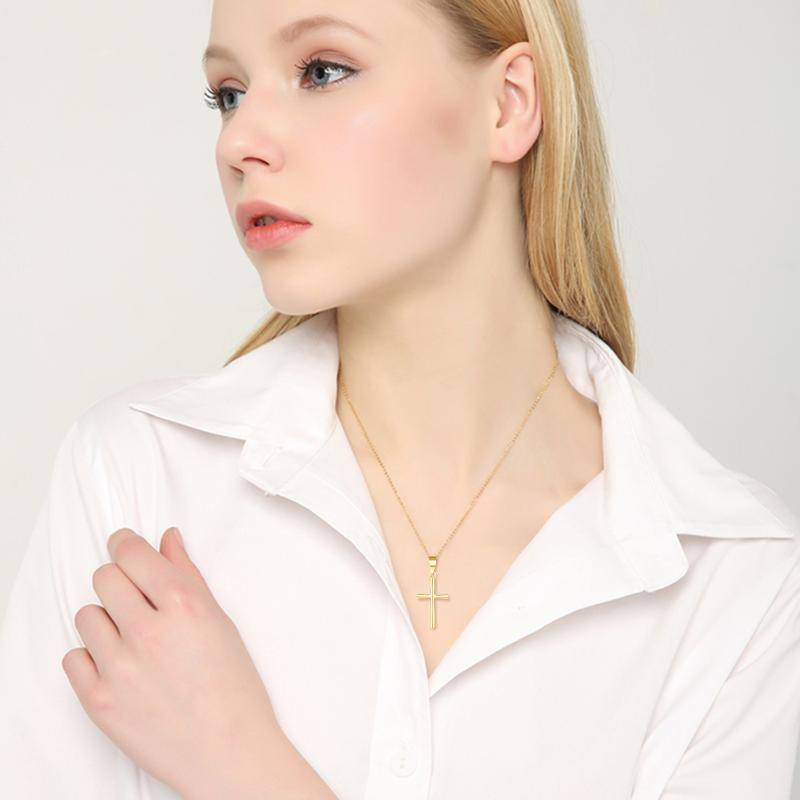 18K Gold Cross Pendant Necklace-2