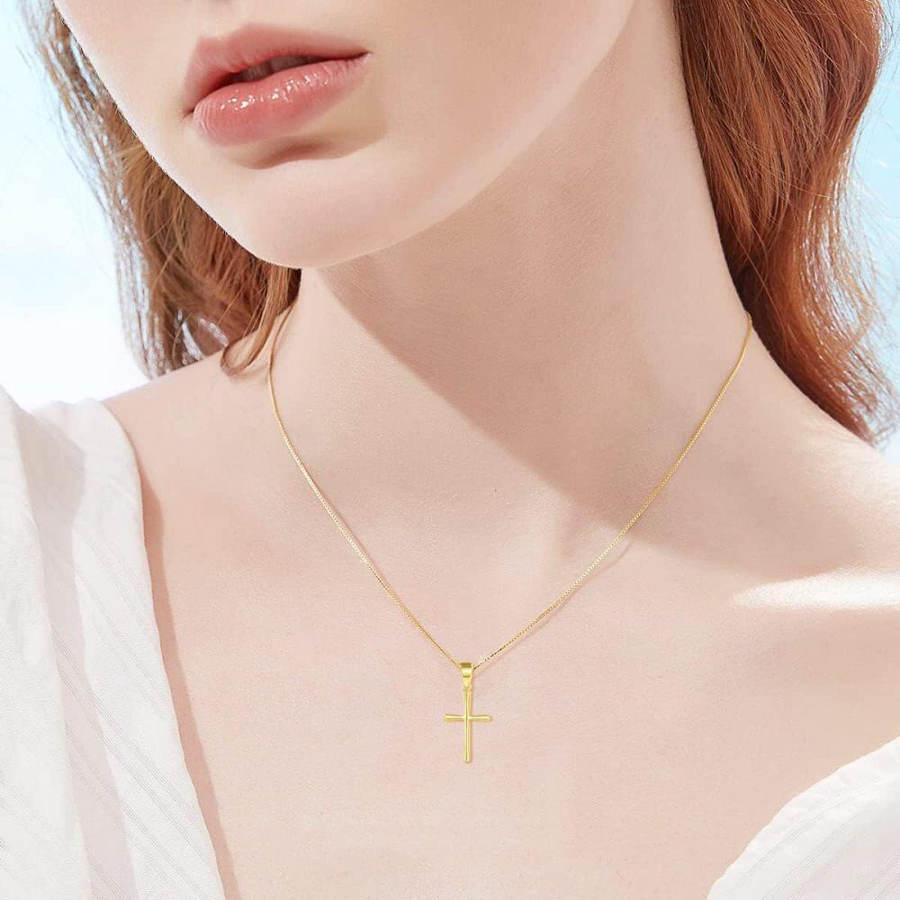 10K Gold Cross Pendant Necklace for Women-2