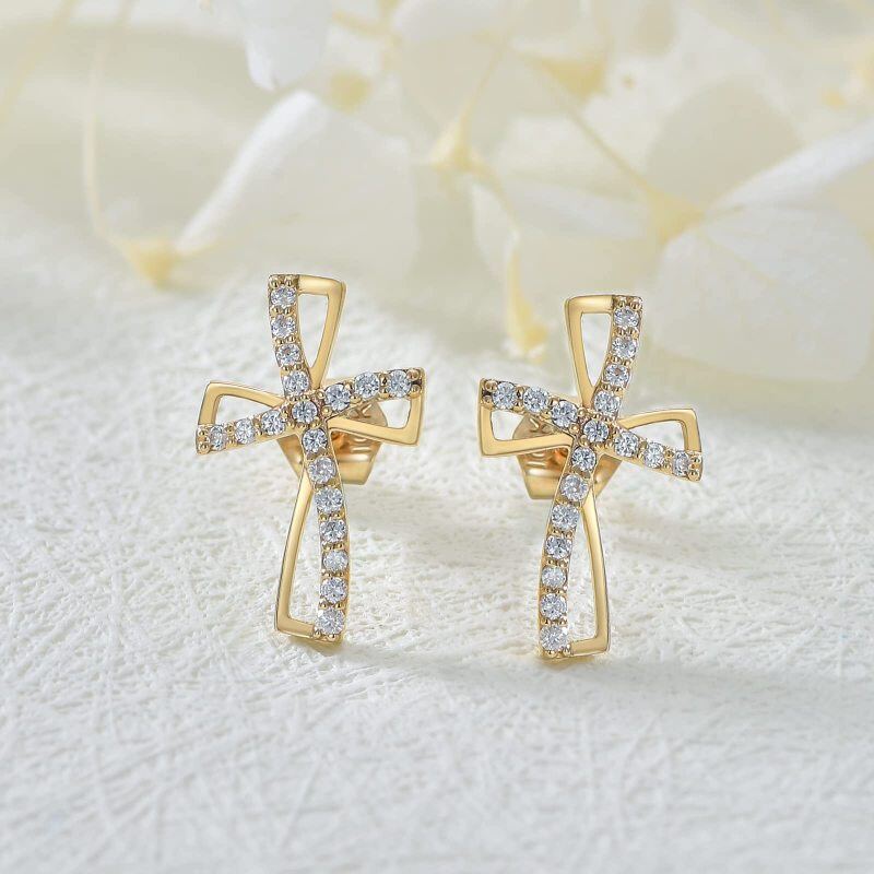 Pendientes de cruz con circonita cúbica en oro de 14 quilates para hombre-3