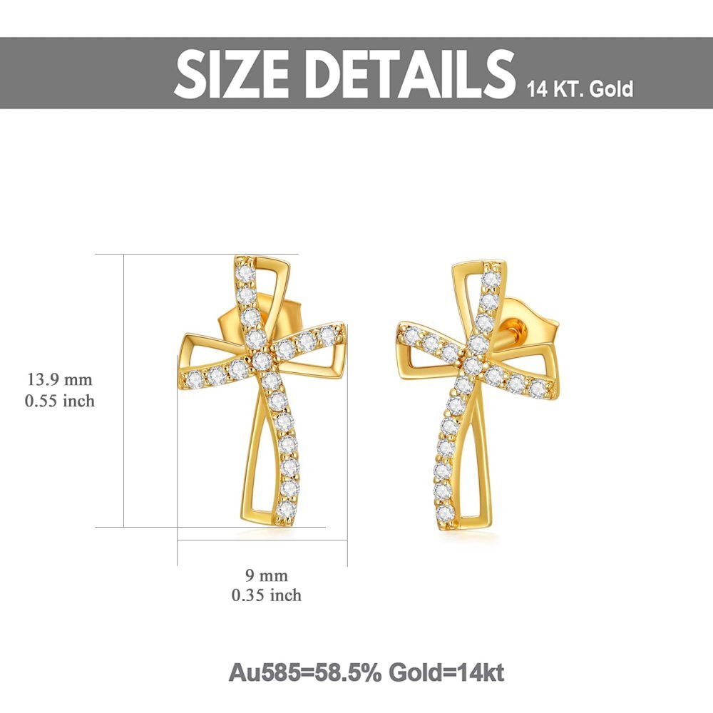 10K Gold Cubic Zirconia Cross Stud Earrings for Men-5