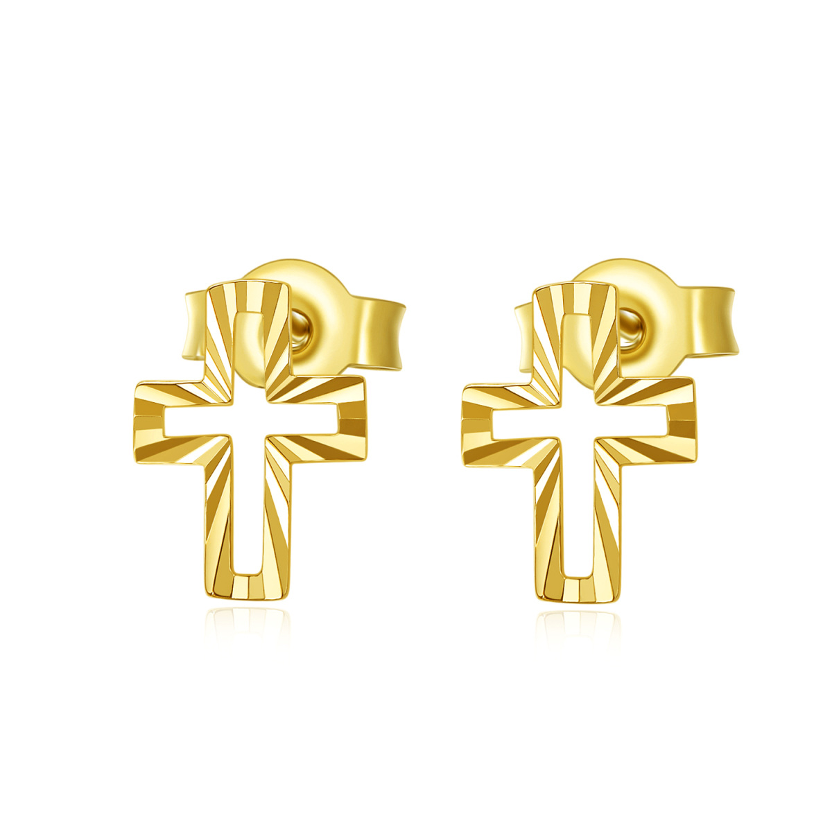 18K Gold Cross Stud Earrings-1