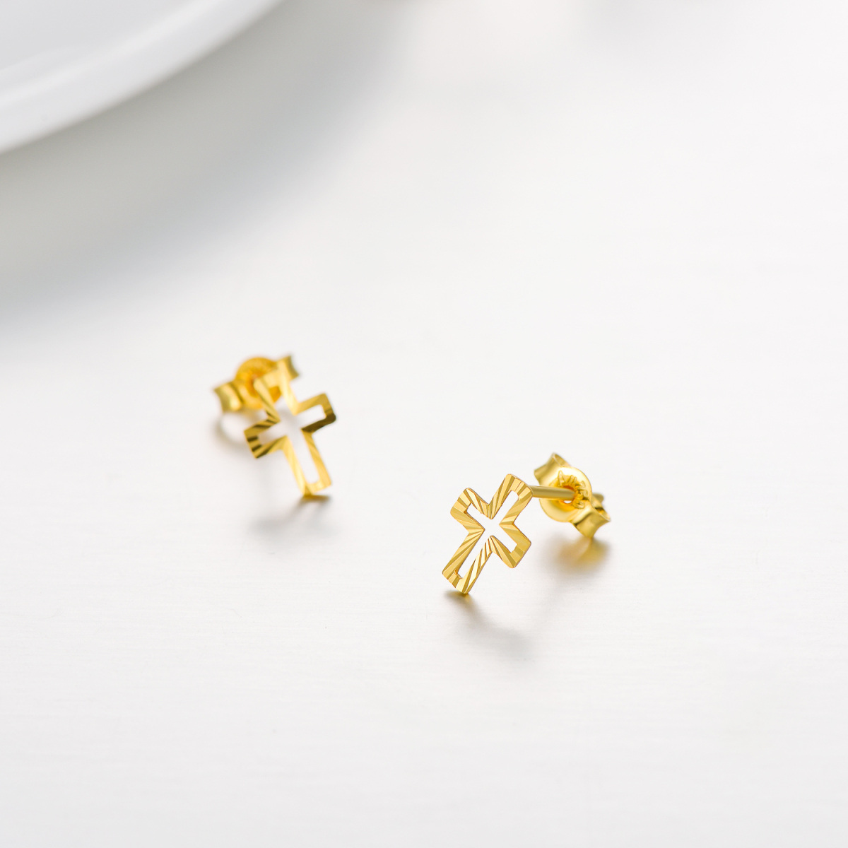 18K Gold Cross Stud Earrings-3