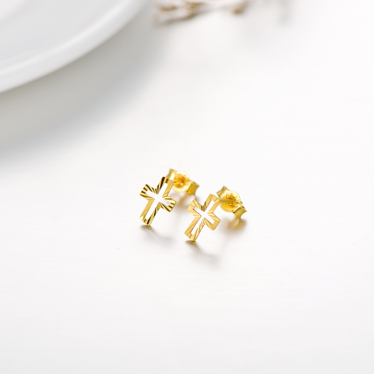 18K Gold Cross Stud Earrings-4