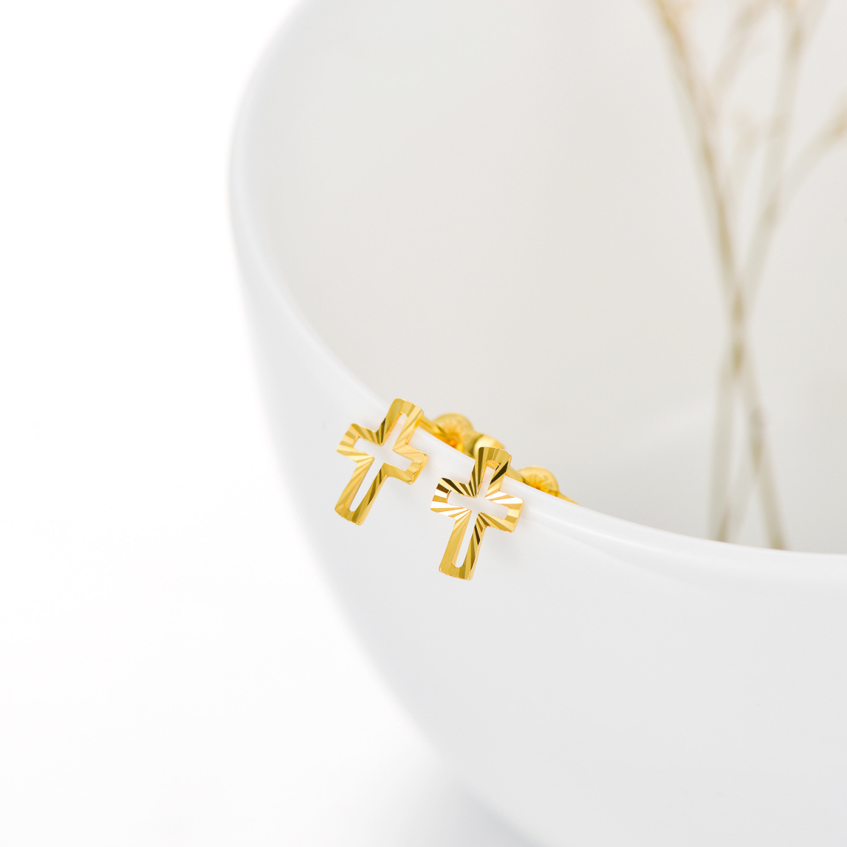 18K Gold Cross Stud Earrings-5