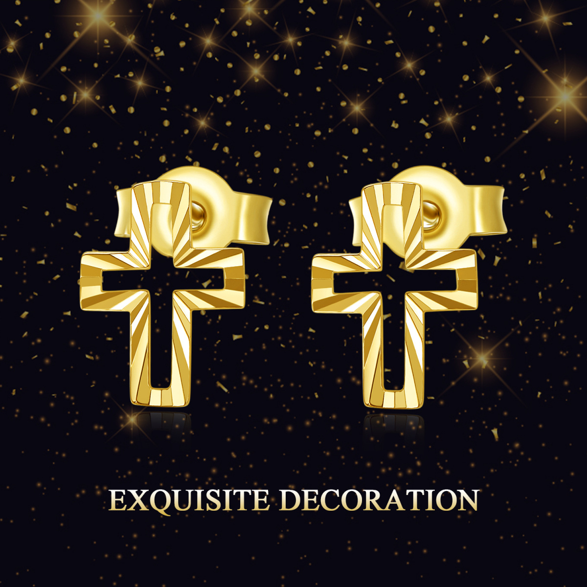 18K Gold Cross Stud Earrings-7