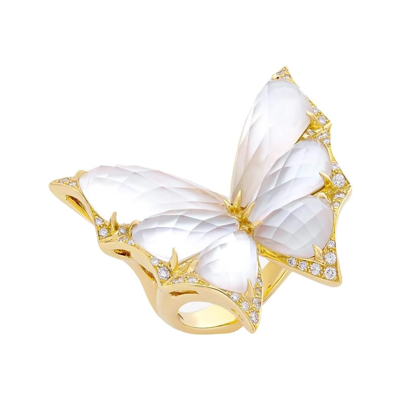 Gold Vermeil Crystal Butterfly Ring for Women-1