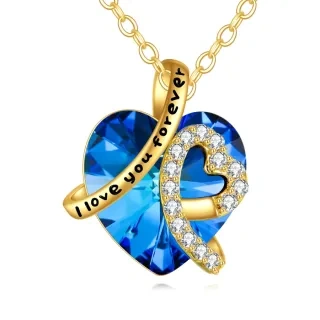 10K Gold Crystal Heart Pendant Necklace-4