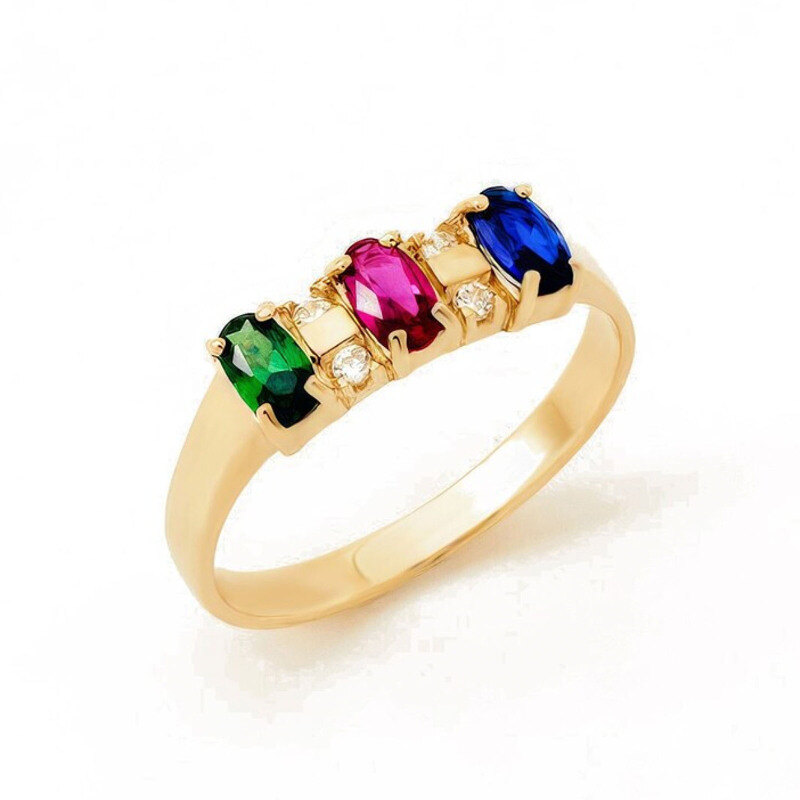 18K Gold Crystal Personalized Birthstone Bar Ring for Women-1