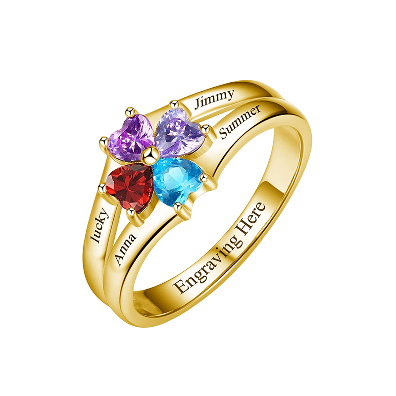 10K Gold Crystal Personalized Birthstone Personalized Engraving Ring-1