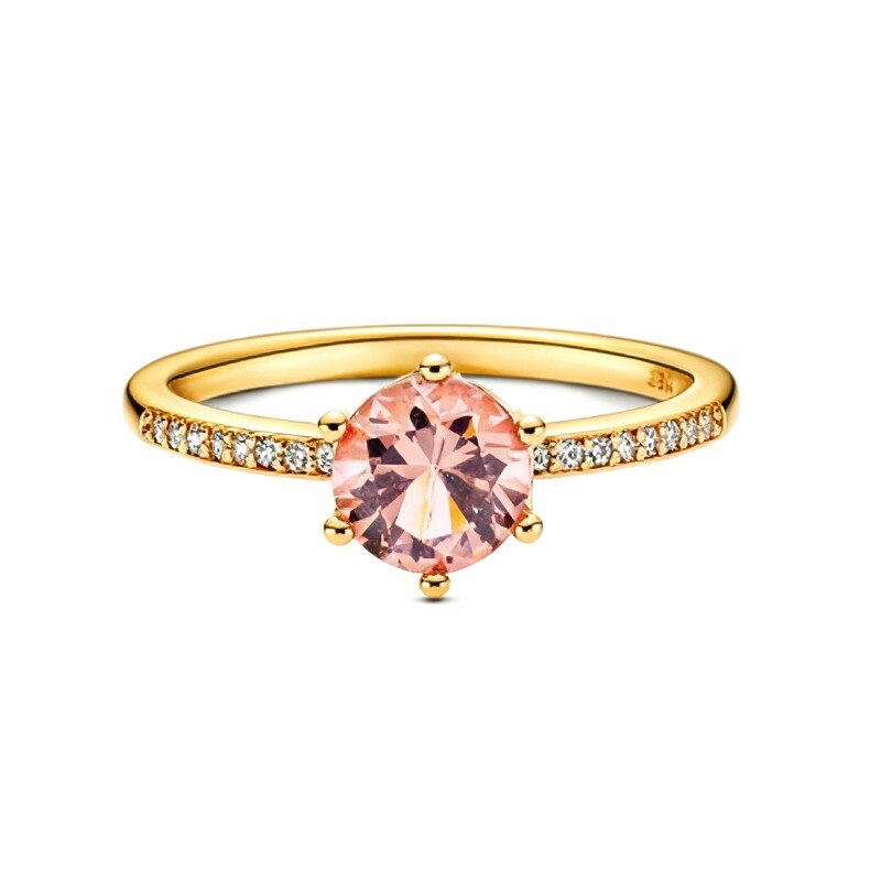 Bague ronde personnalisée en or 14 carats avec gravure et cristal-1