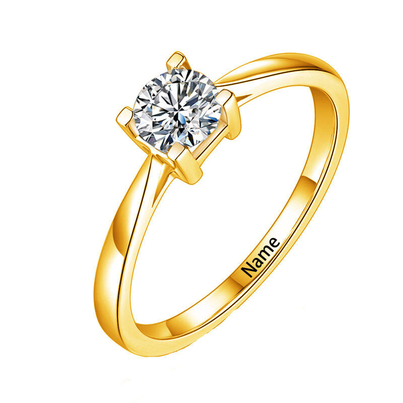 10K Gold 1 CT Round Shaped Moissanite Custom Engraving & Engagement Ring-10