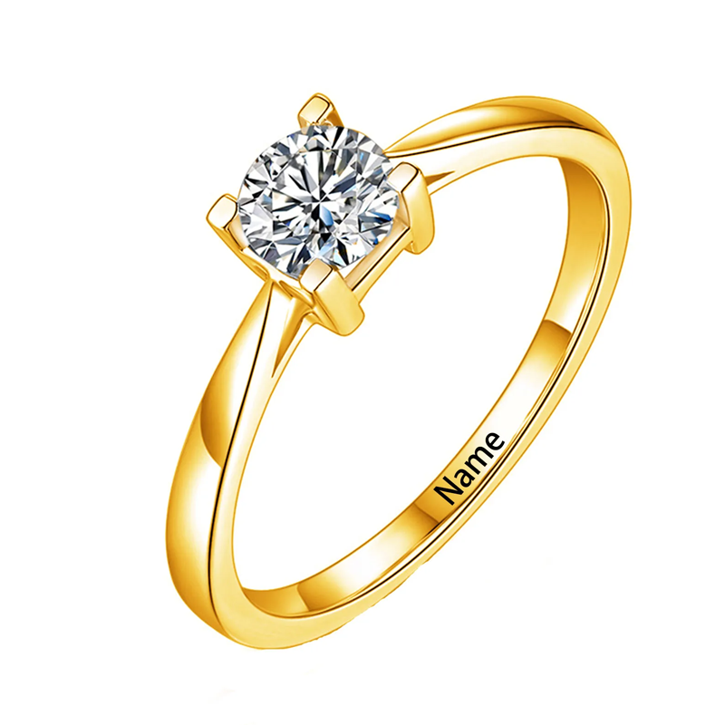 10K Gold 1 CT Round Shaped Moissanite Custom Engraving & Engagement Ring-2