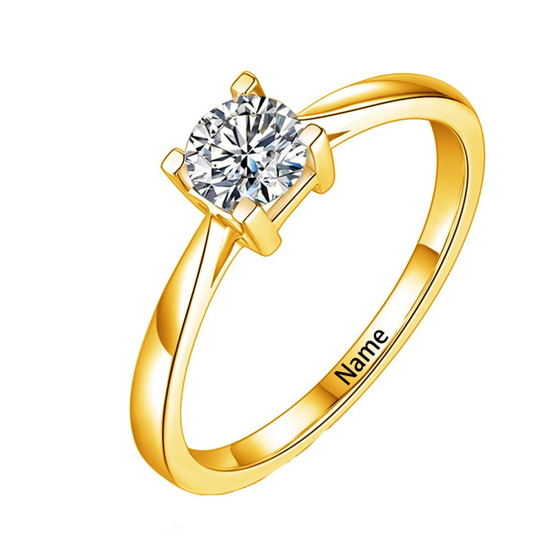 10K Gold 1 CT Round Shaped Moissanite Custom Engraving & Engagement Ring-3