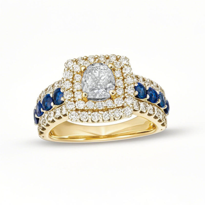 10K Gold 2 CT.T.W. Cushion Lab Created Diamond & Sapphire Custom Engagement Ring D VVS1-VS1 IGI Certified-1