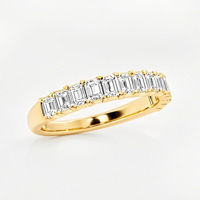 10K Gold 1 CT.T.W. Emerald Cut Lab Created Diamond Custom Wedding Band D VVS1-VS1 3EX-52