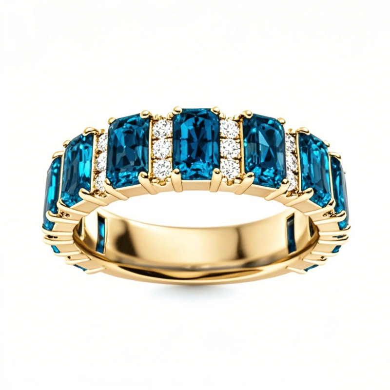 10K Gold 3.3 CT Emerald Cut Lab Created Gemstone & 0.3 CT Round Cut Diamond Wedding Band-10