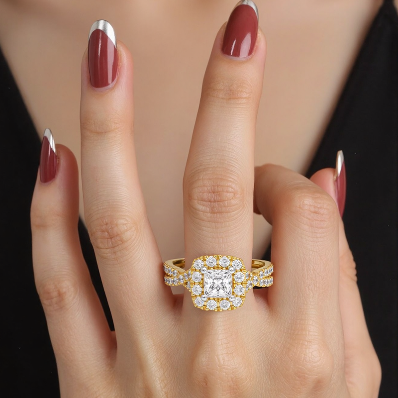 Oro bianco 10 carati, da 1 a 3,5 carati, taglio principessa, diamanti creati in laboratorio, montatura a cuscino, gambo a torsione, anello di fidanzamento personalizzato-2