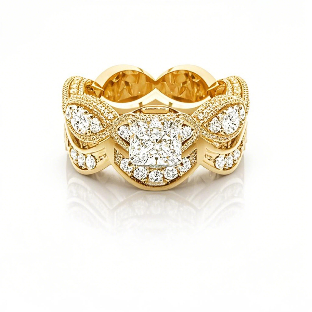 10K Gold 2.2 CT.T.W. Princess Cut Lab Created Diamond 4 Prong Setting Side Stone Halo Engagement Ring-1