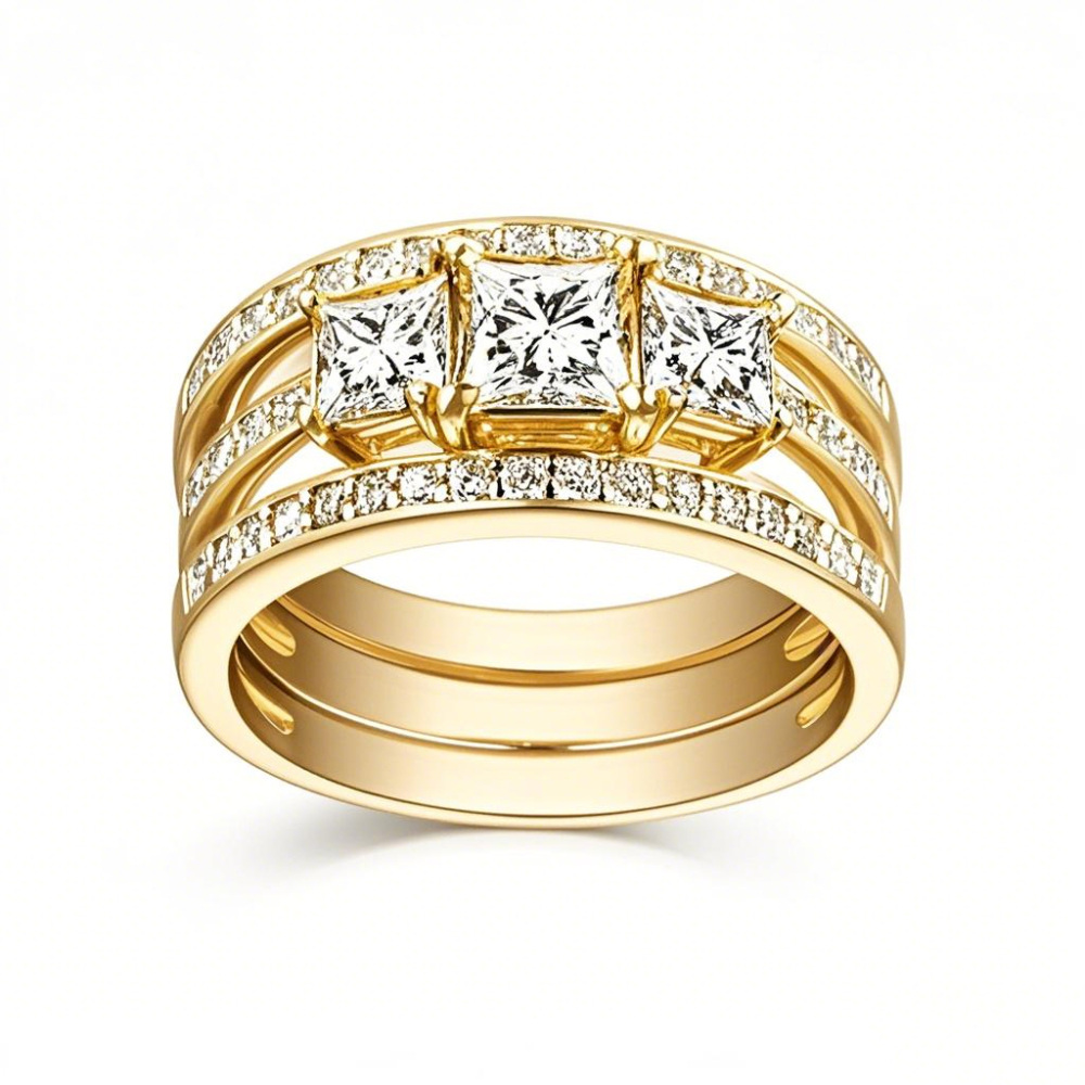 10K Gold 1 CT Princess Cut Moissanite Bridal Set-1