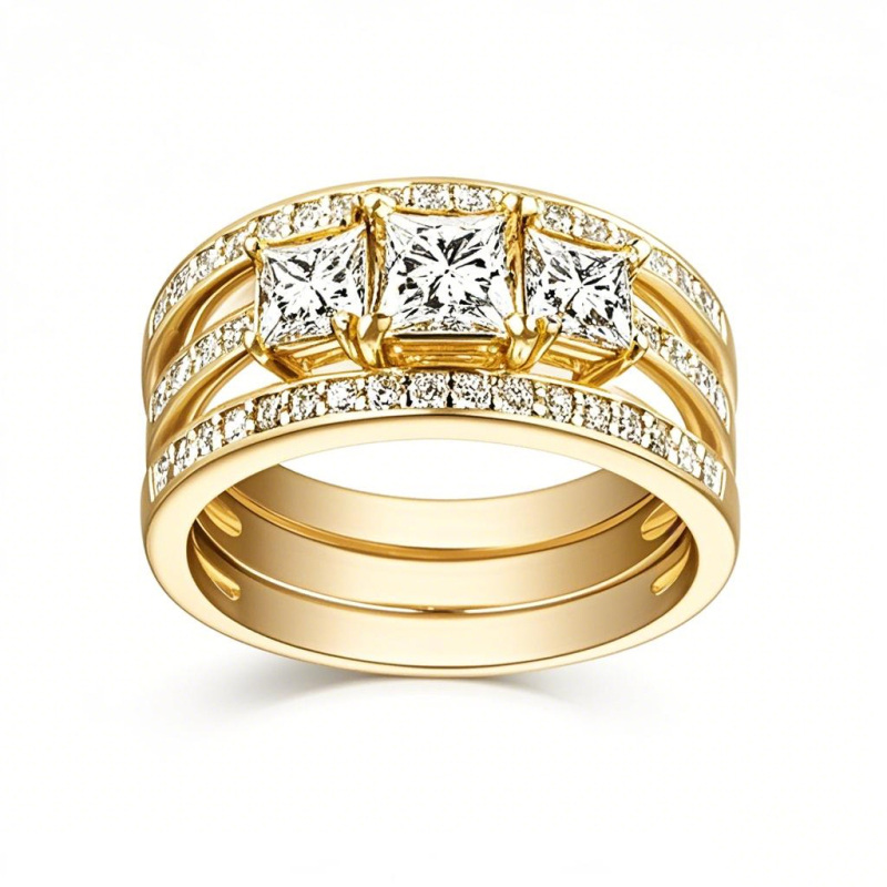 10K Gold 1 CT Princess Cut Moissanite Bridal Set-13