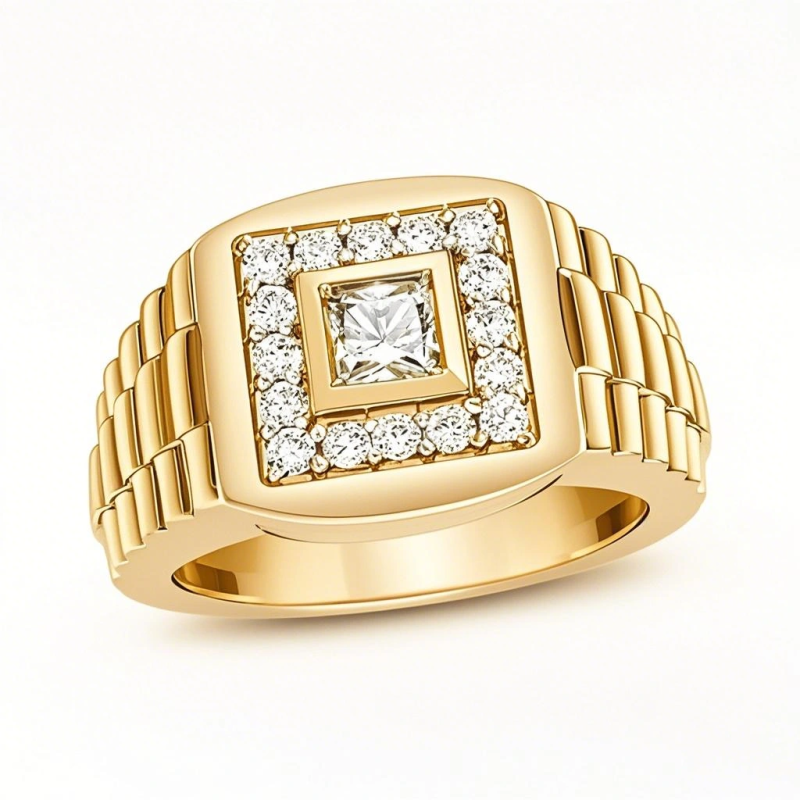 18K Gold 1 CT. T.W Princess Lab Created Diamond Engagement Ring for Men D Color VVS1 Clarity 3EX IGI Certified-1