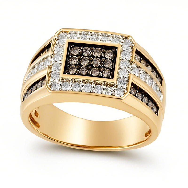 10K Gold 1 CT.T.W. Round Lab Created Diamond Custom Wedding Ring for Men D Color VVS1 Clarity 3EX-30