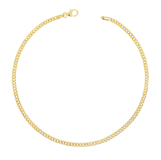 Tobillera de cadena cubana de eslabones curvos de plata de ley bañada en oro amarillo de 2,8 mm