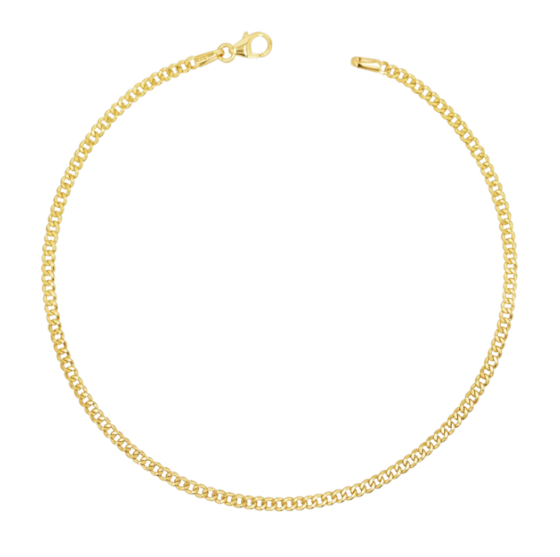Sterling Silver with Yellow Gold Plated Cuban Curb Link Chain Anklet 2.8mm-1